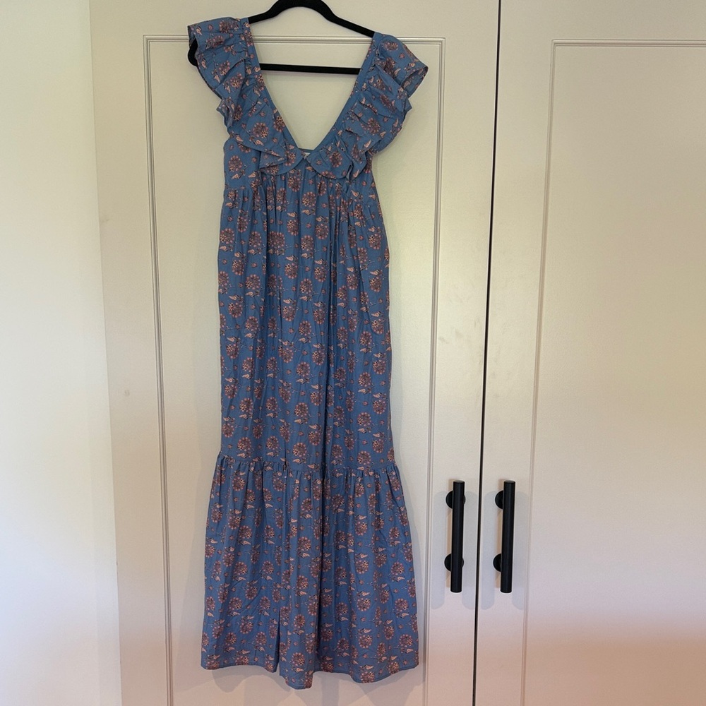 Mango Blue Dress with Orange Floral Pattern
